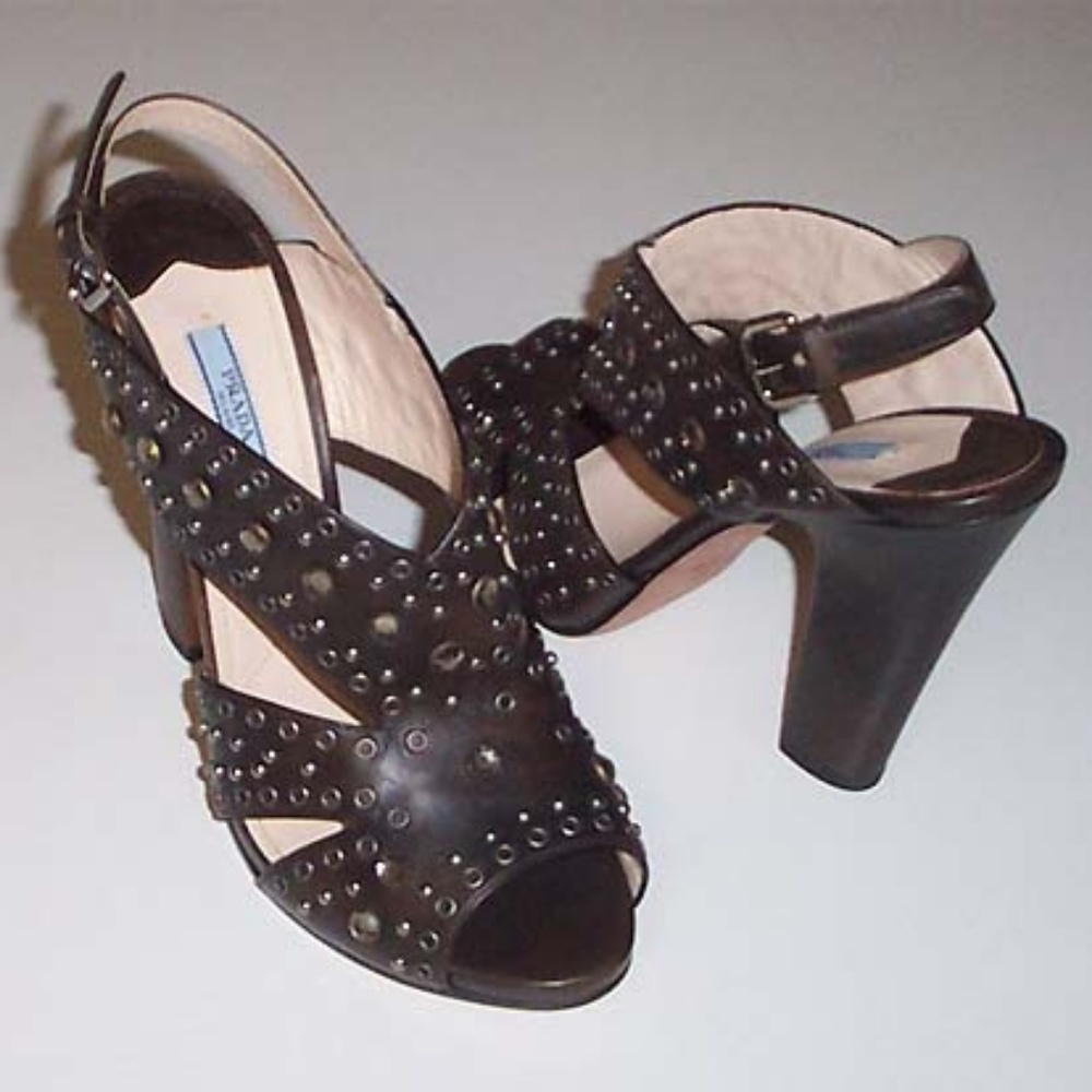 NEW PRADA Vitello crystals studs sandals 40.5 - Picture 2 of 6